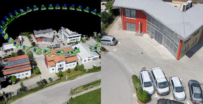 20 Kuva 14. Vasemmalla pistepilvi ja oikealla kolmioitu ja teksturoitu 3D-malli. 4.5.3 Ortokuva UAV-ilmakuvauksesta on mahdollista luoda ortokuva. Orto-oikaisu perustuu ilmakuviin ja korkeusmalliin.