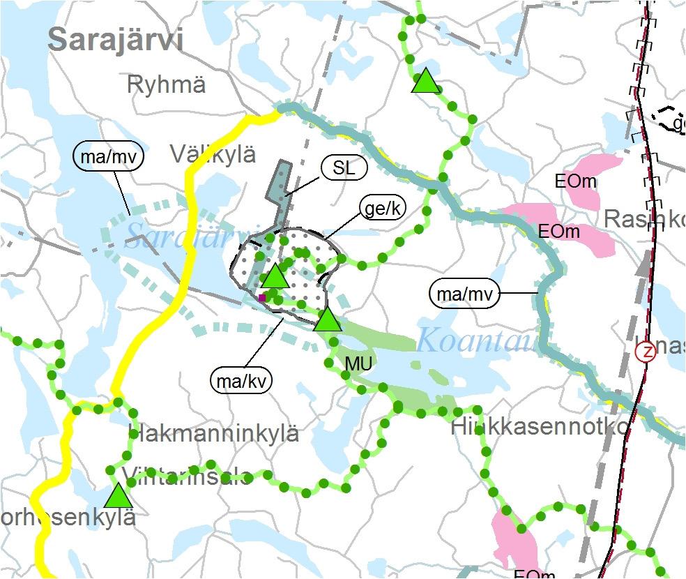Matkailu ja virkistys Rautjärvi, Haukkavuori (MU, vr, retkeily-/ulkoilureitti) MU, Maa- ja metsätalousvaltainen alue, jolla on ulkoilun ohjaamis tarvetta Merkinnällä osoitetaan maa- ja