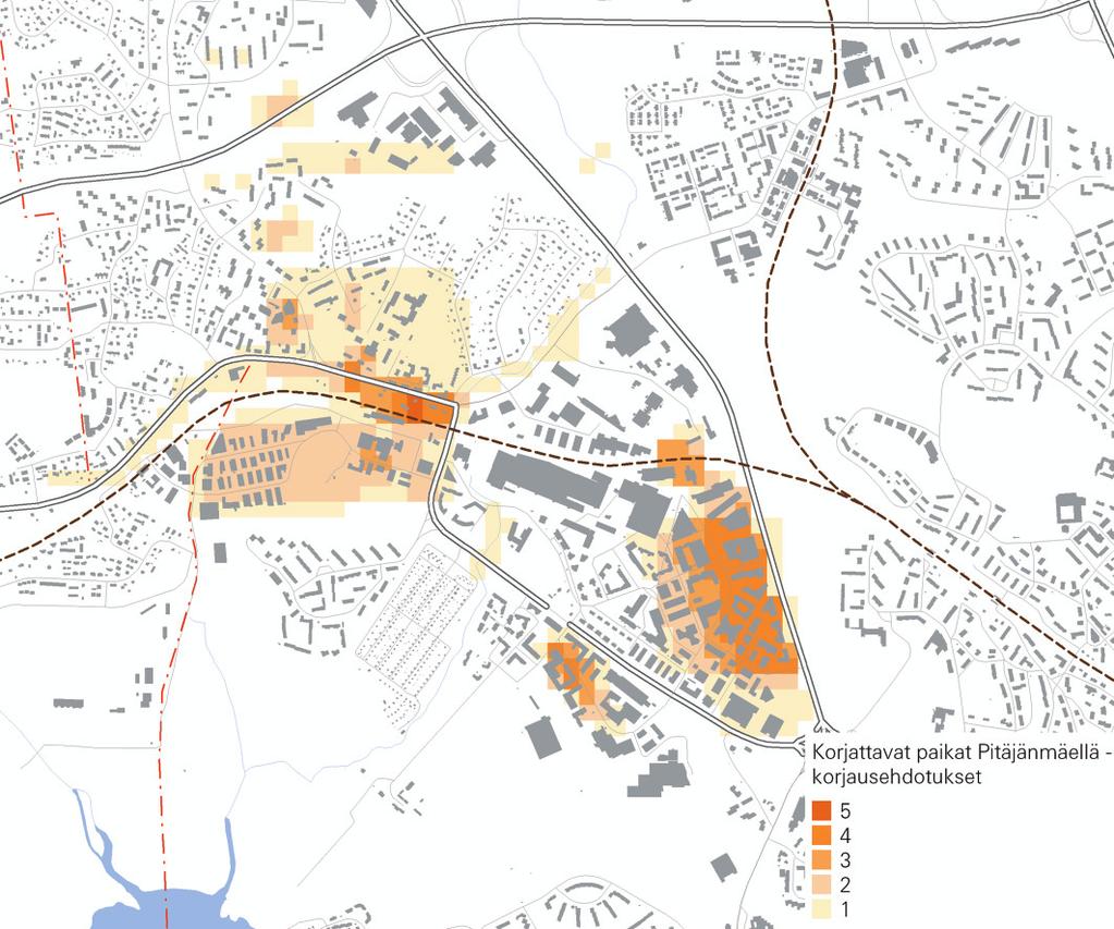 Kysymyksen pohjalta tehty kartta-analyysi on toteutettu siten, että parantamisehdotukset on jaettu karkeasti kolmeen ryhmään sen mukaan, millä toimilla alue ensisijaisesti paranisi (rakentaminen,