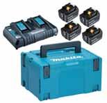 90 Akkukoneet Akut 18V PowerPack 197626-8 Latauslaite ja neljä 5,0Ah akkua Makpac laukussa Kahden akun latauslaite DC18RD 45 min
