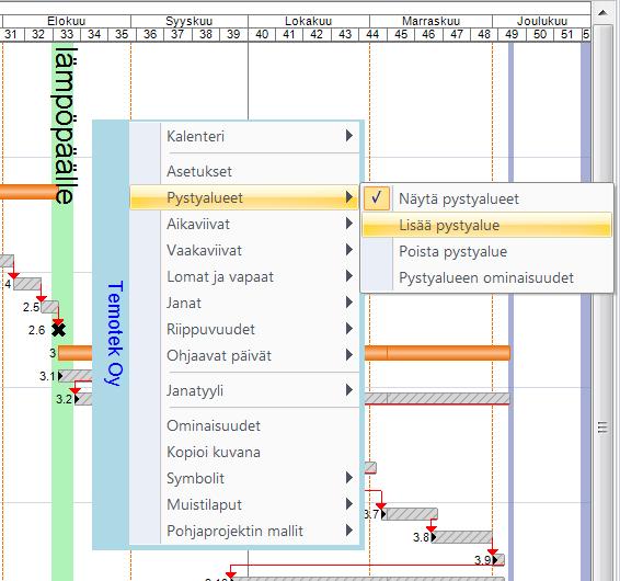 Kuvio 15. Pystyalueen lisääminen tehtävätaulukkoon 3.