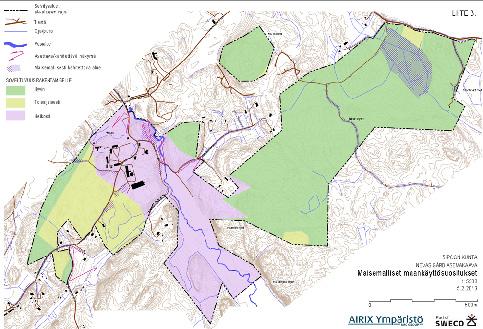 Kaava-alueelle laaditun maisemaselvityksen maankäyttösuositukset-kartta (ei mittakaavassa) Bild 8.