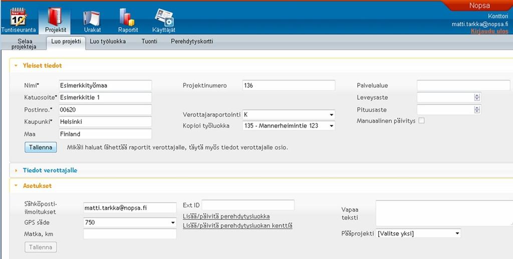 8. Projektin luonti 1. Kirjoita projektin nimi Projektin koodi luodaan automaattisesti. Tarvittaessa voi päivittää. 2. Anna osoite 3.