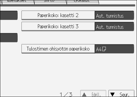 Paperikoon asettaminen ohjauspaneelilta Noudata seuraavia ohjeita, kun lisäät vakiokokoista paperia ohisyöttötasolle ja haluat tehdä tarvittavat asetukset käyttöpaneelista.