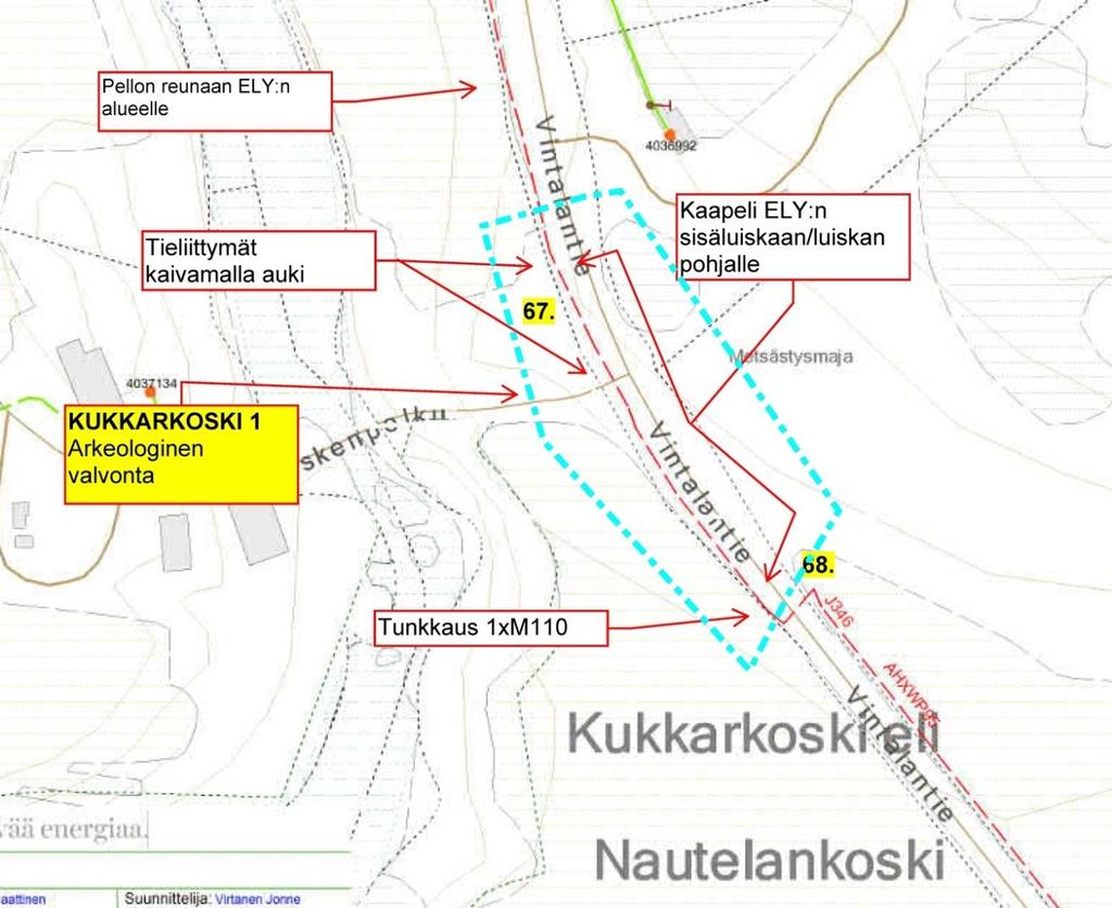 sinipunaisella se valvotun linjan osa, joka oli kokonaan täyttömaata.