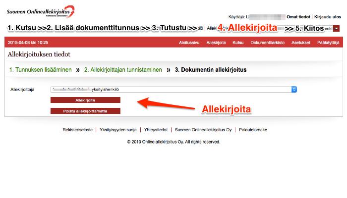 Tutustuu allekirjoitettavaan dokumenttiin, mahdolliseen liitteeseen,