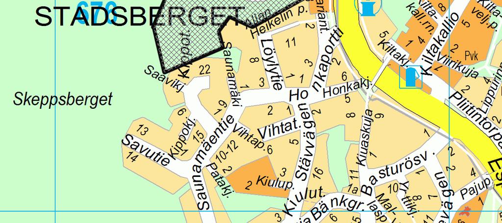 Kaupunginkalliossa, noin 0,5 km Espoon keskuksesta lounaaseen Espoonväylän länsipuolella ja rautatien eteläpuolella. Mitä suunnitellaan?