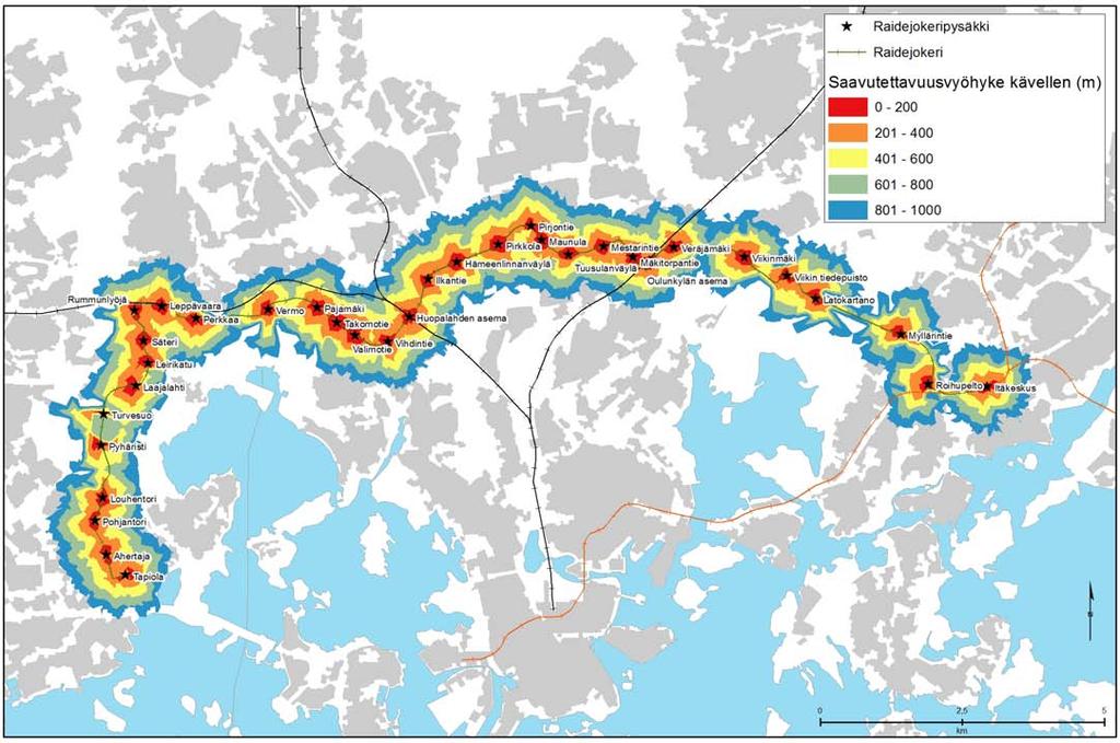 2.3. Saavutettavuus ja pysäkit HSY/SeutuCD, Pohjakartat Maanmittauslaitos 2010. Kuva 6.