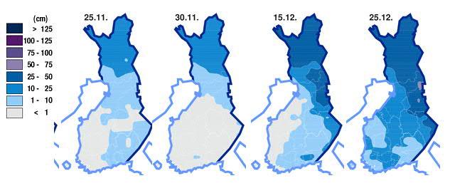 Lumen esiintyminen marras-joulukuussa 2014. Virtaamat ja vesivarat Tammikuussa useimpien suurten järvien vedenpinnat olivat ajankohtaan nähden korkealla.