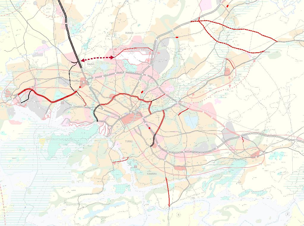 Turun seutu, Seutu- ja yhdystiet, pääkadut Kurkela Kirjala, uusi seututie ja
