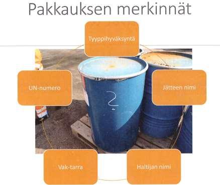 Kuva 41 Rakentamisen vaaralliset jätteet (Jukmentor Oy/Jussi Mattila) Jätteet pakataan ja lajitellaan jätteen tuottajan toimesta, sekä merkitään asianmukaisesti (kuva 42), lainsäädäntö määrittää