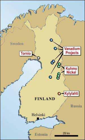 Kylylahden kaivos: Ympäristövaikutusten arviointiselostus 14/128 14 Kuva 4-1. Vulcan Resources Ltd:n kaivosprojektit Suomessa 4.