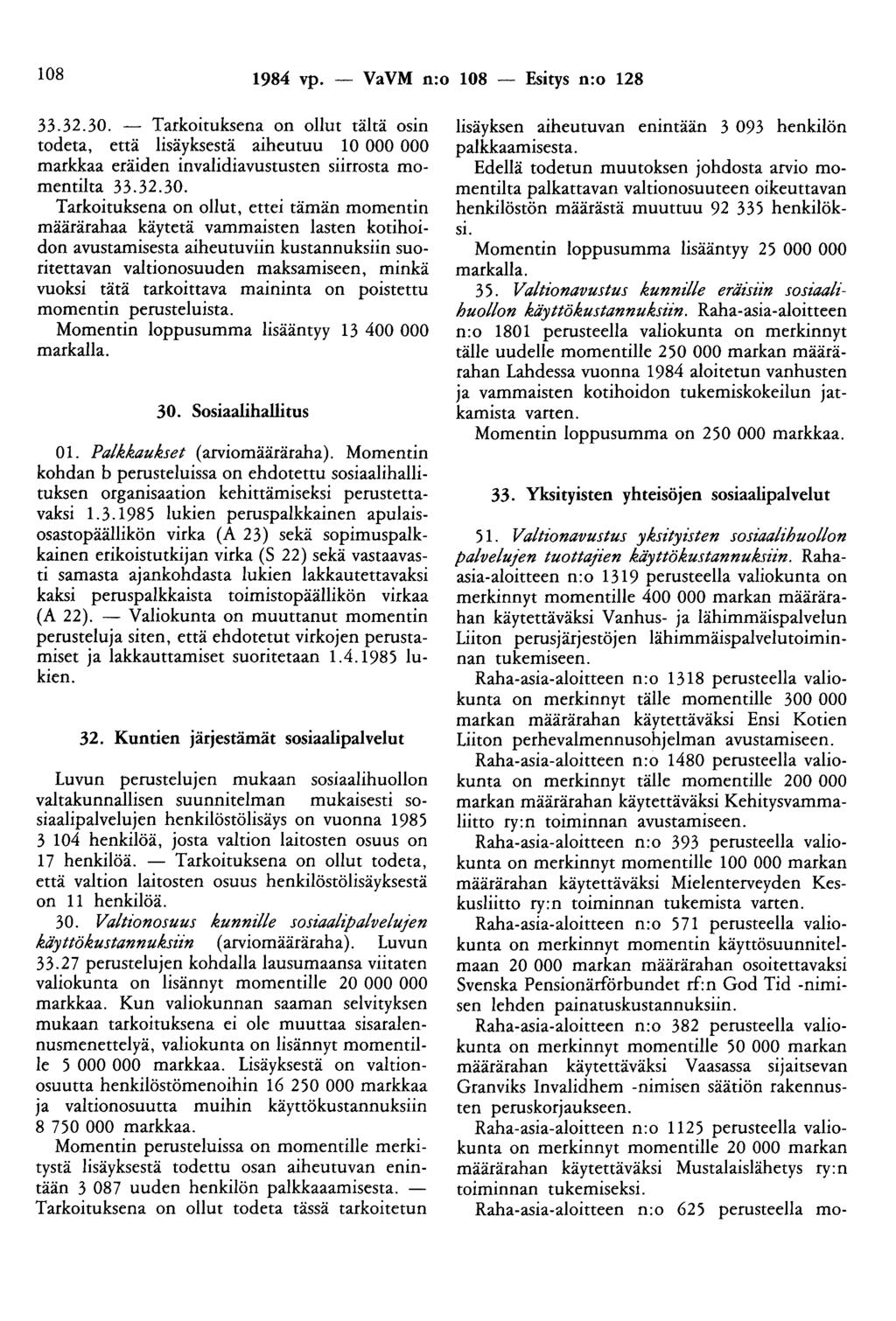 108 1984 vp. - VaVM n:o 108 - Esitys n:o 128 33.32.30.