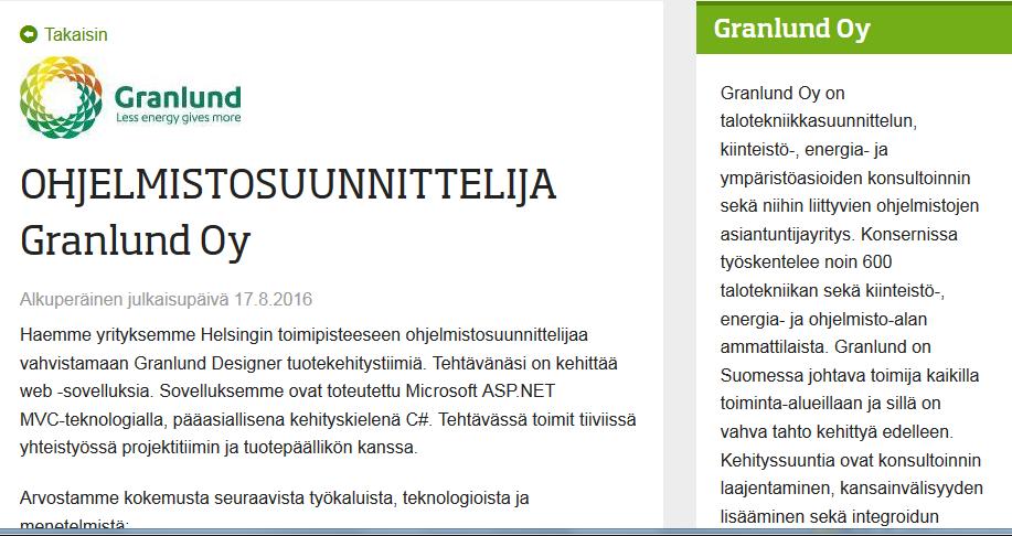 Lisää esimerkkejä www.oikotie.