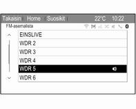 Radio Käyttö... 21 Asemahaku... 21 Suosikkiluettelot... 22 Radio data system (RDS)...23 Digitaalinen radiolähetys... 25 Käyttö Radion aktivoiminen Paina HOME ja valitse sitten AM, FM tai DAB.