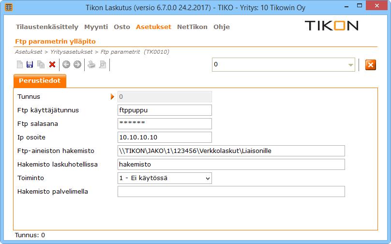 FTP-PARAMETRIT - LIAISON Ylläpito Asetukset Yritysasetukset Ftp-parametrit Liaison