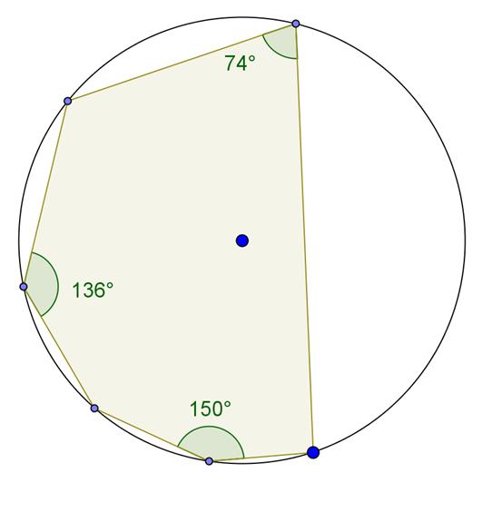 Tutkitaan kuusikulmiota BCDEFG. Piste A on ympyrän keskipiste. Kulma on kaarta DEB vastaava kehäkulma. Samaa kaarta vastaava keskuskulma on kulma DAB.