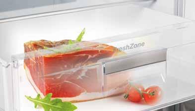 volume FreshZone ja teleskooppiohjain FreshZone-lokerossa voidaan säilyttää tuoretta kalaa ja lihaa, maitotuotteita ja kasviksia.