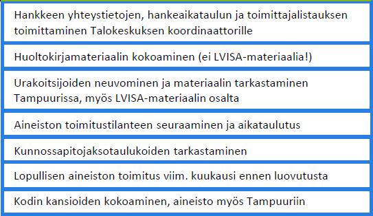 23 NCC:n Asumisen yksikön suunnittelu- tai projektipäällikön vastuulla on huoltokirjan tilaaminen Suomen Talokeskus Oy:ltä.
