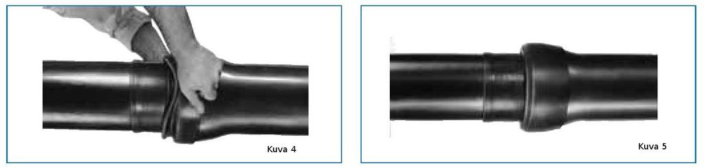 LIITOKSEN SUOJAUS Putket DN 80 300 (PE pinta) Asenna kuminen holkki pistopäähän ennen liitoksen asentamista. - Tarkasta pistopään viiste.