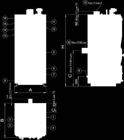 17 18 X K L X Tekniset S tiedot 1. Kiehuntayhde DN25 (R1 ) 2. Kylmä käyttövesi sisään Ø 22 mm 3. Lämmin käyttövesi ulos Ø 22 mm 4. Sekoitusventtiili DN20 (R3/4 ) 5. Puhdistusluukku 6.