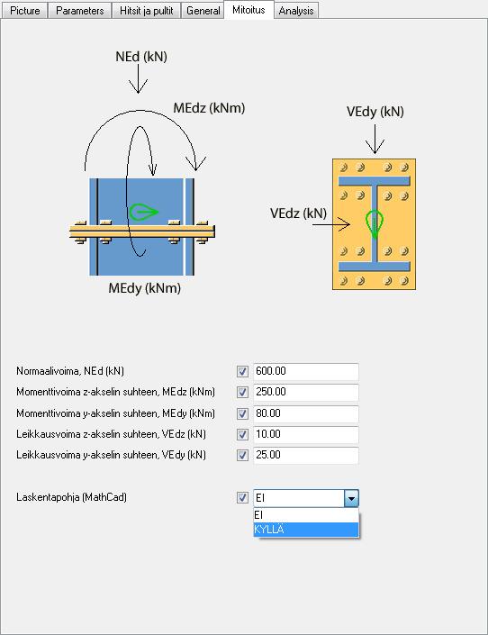 siosta on mahdollista laskea plugin-formissa, eli plugin-komponentin käyttöikkunassa, määritetyt muuttujat Mathcad-laskentapohjassa. Yhteys luodaan yksinkertaisella if-lauseella.