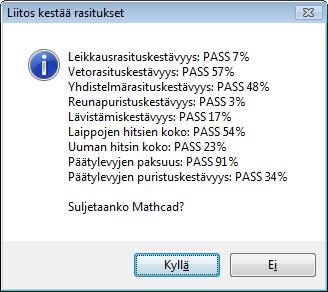 Kun liitos on muokattu uudestaan, päivitetään liitos Modify-näppäimellä. Mitoituskomponentti suorittaa mitoituksen uudestaan Mathcad-ohjelmistossa ja antaa vastauksen Tekla Structures -ohjelmistoon.