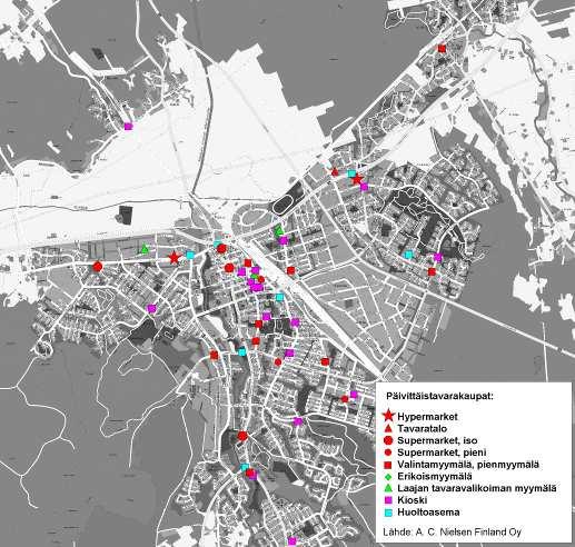 Seinäjoen kaupunki 25 Seinäjoen päivittäistavarakaupan rungon muodostavat hypermarketit: Joupin Citymarket ja Hyllykallion Prisma.
