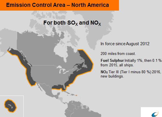 19 Pohjois-Amerikan voimassa olevat rikkipäästöjen valvonta-alueet esitetään kuvassa 3. Kuva 3. Pohjois-Amerikan ECA-alueet. /26/ Neljäs erityisalue tulee olemaan USA:n Karibianmeren ECA 1.