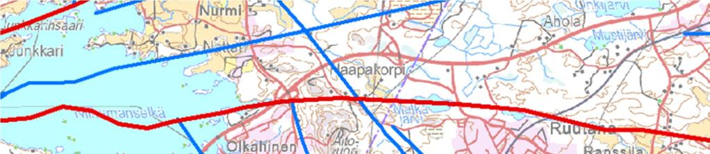 KIVIAINESTUTKIMUS, LAMMINRAHKAN KAAVA-ALUE Kuva 4. Kallion alueelliset heikkousvyöhykkeet (sininen) ja suuret alueelliset heikkousvyöhykkeet (punainen).