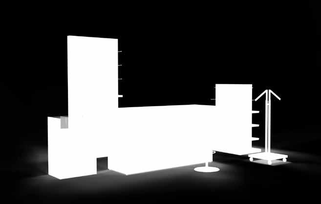 Modulaariset D²-myymäläkalusteet voidaan räätälöidä juuri teidän yritysilmeeseenne sopiviksi.