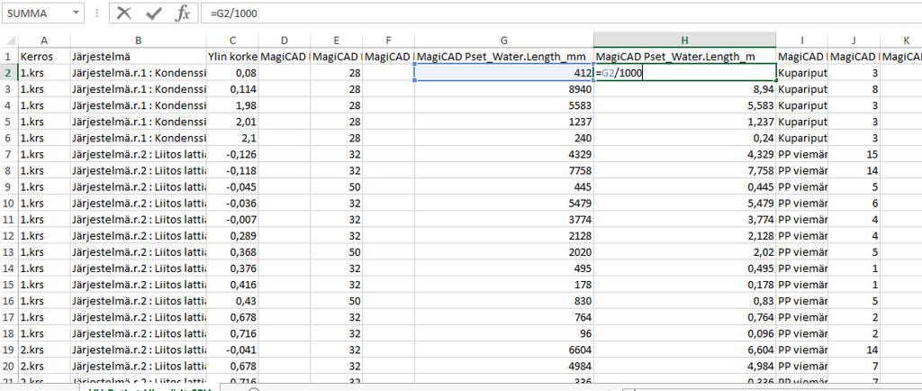 Ennen tietojen siirtämistä excel-tiedostosta kustannuslaskentaohjelmistoon, on siihen tehtävä pieni muokkaus.