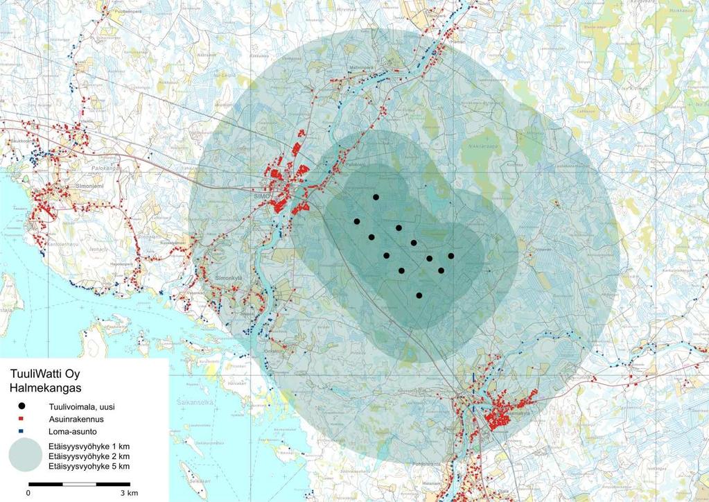 FCG SUUNNITTELU JA TEKNIIKKA OY Kaavaselostus, ehdotus 17 (84) ranta-alueille sekä Simojokivarteen. tuulivoimapuiston hankealue sijoittuu Simon kuntakeskuksesta kaakkoon.