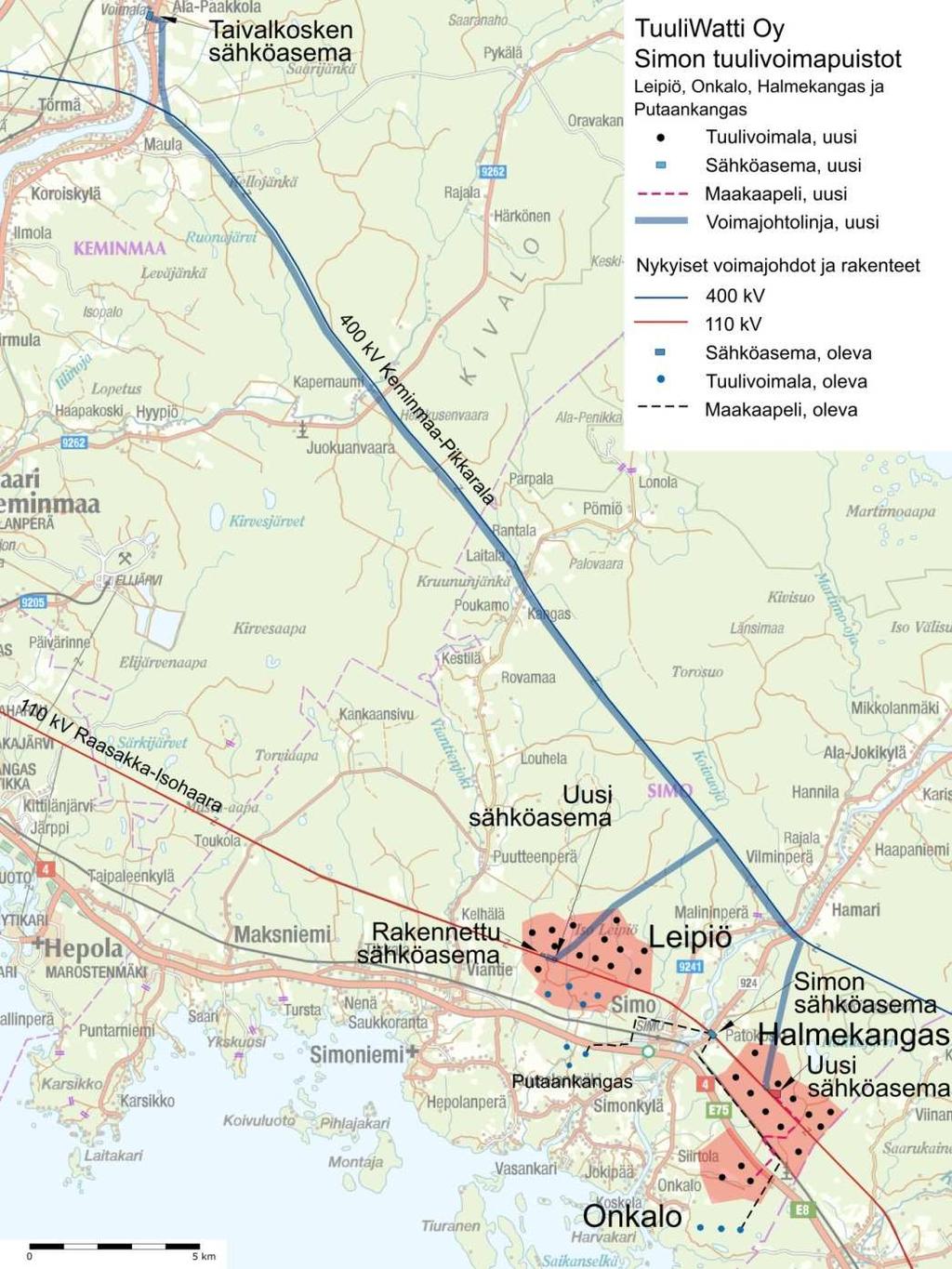 FCG SUUNNITTELU JA TEKNIIKKA OY Kaavaselostus, ehdotus 40 (84) tuulivoimahankkeiden sähkönsiirtoratkaisujen periaatteet on esitetty