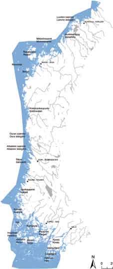 Alue Rannikkoveden ala (km2) Pinta-alan %-osuus Lounainen saaristo 6191 43