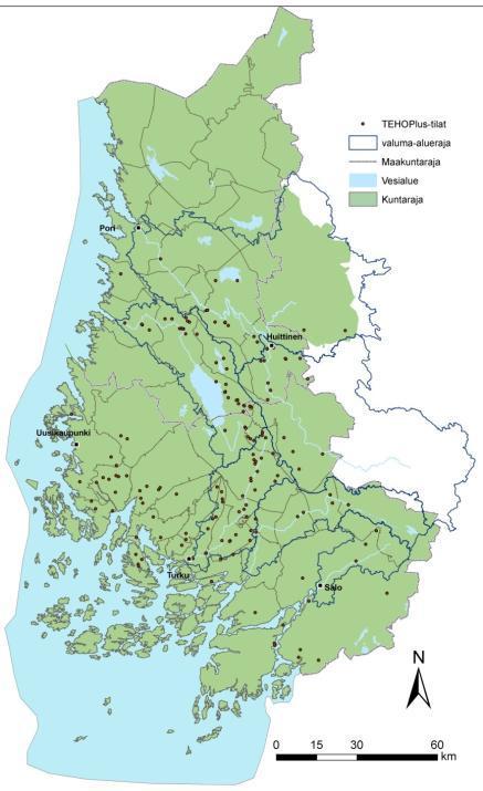 175 TEHO Plus -tilaa 65 % V-S, 35 % Satakunta, Kasvinviljely-, kotieläin- ja erikoiskasvinviljelytiloja Tavanomaisia ja luomutiloja Suurin osa päätoimisia viljelijöitä