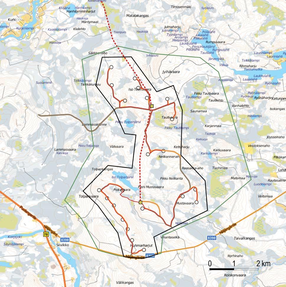 PUDASJÄRVEN KAUPUNKI 9 Kuva 3. Osayleiskaava-alue ja osayleiskaavaluonnoksen pohjana toimiva hankesuunnitelma.