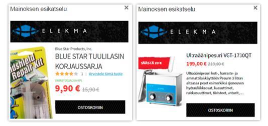 Display-kampanjassa olevat mainosryhmät määritettiin tekstimainoksia sisältäneiden kampanjoiden tapaan verkkokaupan rakenteen mukaisesti, ja lisäksi osa mainosryhmistä määritettiin vastaamaan jotain