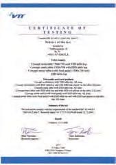 ESD-hyväksynnän sertifikaatti ESD-tuotteemme täyttävät standardin