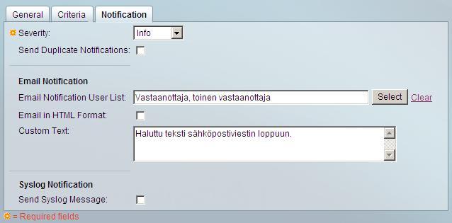 lähettää sähköpostilla järjestelmänvalvojille ja niihin voi asettaa oman viestin, kuten näkyy kuviosta 15. 29 KUVIO 15.