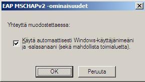 51 Määritä -kohdassa on rasti ruudussa alla olevan kuvion mukaisesti. Windows XP -työasemien langattoman verkon 802.