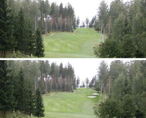 13, par 5, 430, 425, 417 ja 388 metriä + Kaunis golfreikä joka huipentuu yhteen suomigolfin klassikkonäkymistä Höytiäiselle - Lyhyeksi par 5 reiäksi liian vähän strategisia valintoja - Keltainen