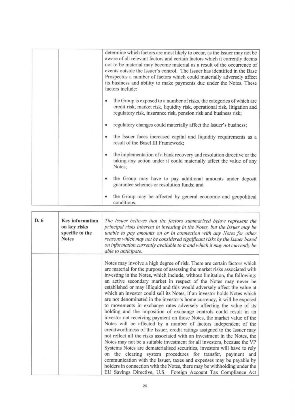 determine which factors are most likely to occur, as the Issuer may not be aware of all relevant factors and certain factors which it currently deems not to be material may become material as a