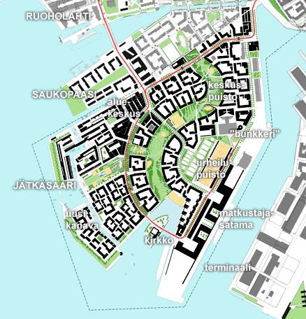 Jätkäsaari ja Munkkisaari Jätkäsaaren yli 80 hehtaarin suuruinen satama-alue muuttuu asuin- ja työpaikka-alueeksi, kun tavarasatama siirtyy Vuosaareen.