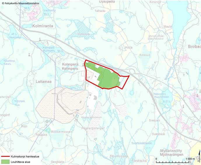 Espoon Kulmakorpi I kalliolouhinnan ja murskauksen YVA-menettely, ympäristövaikutusten arviointiselostus 11 Kulmakorpi I:n YVA-menettelyn hankealueen ja louhittavan alueen sijainti