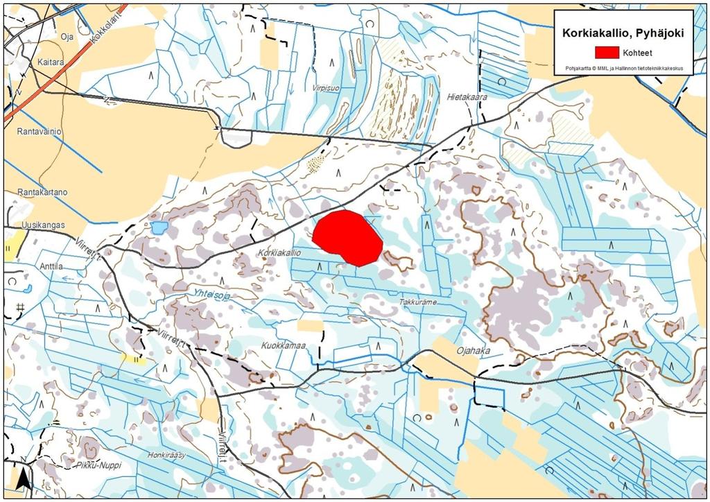 GEOLOGIAN TUTKIMUSKESKUS 14 Korkiakallio Kunta: Pyhäjoki Havaintotunnus: LETU-2012-20 Koordinaatit: X:7148428; Y:3362604 Laatuluokka testattu TIEL95: II-IV Pinta-ala: 270 x 200 m Kivilaji: Tonaliitti