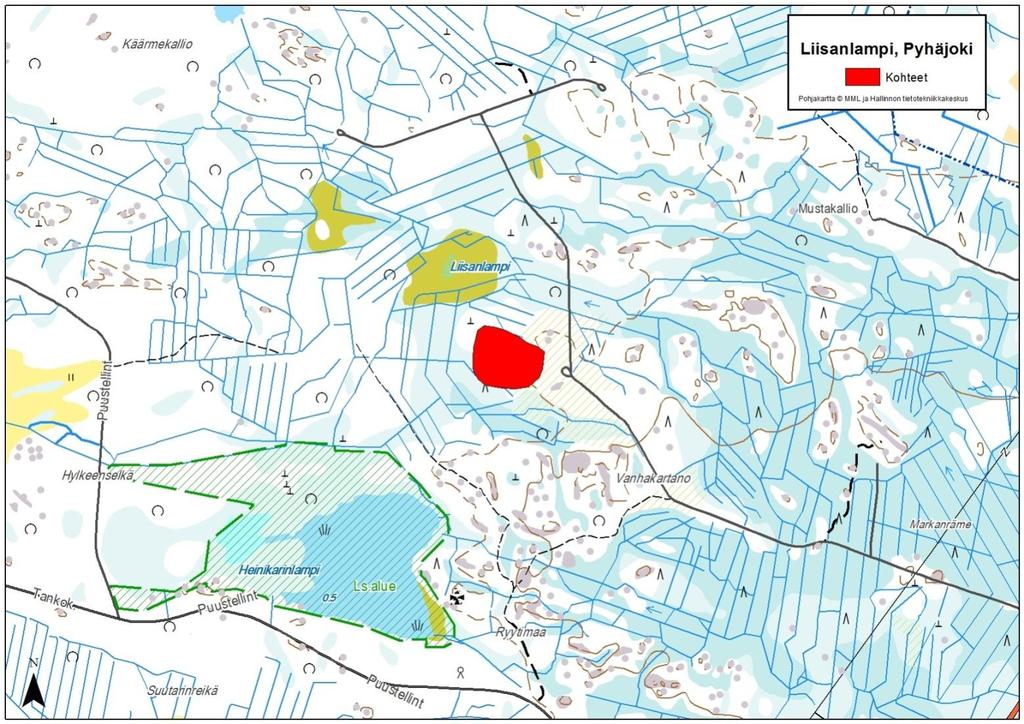 GEOLOGIAN TUTKIMUSKESKUS 18 Liisalanlampi S Kunta: Pyhäjoki Havaintotunnus:HMM$-1990-157 Koordinaatit: X:7160010; Y:3371380 Laatuluokka testattu: III Pinta-ala: 200 x 100m Kivilaji: Tuffiitti