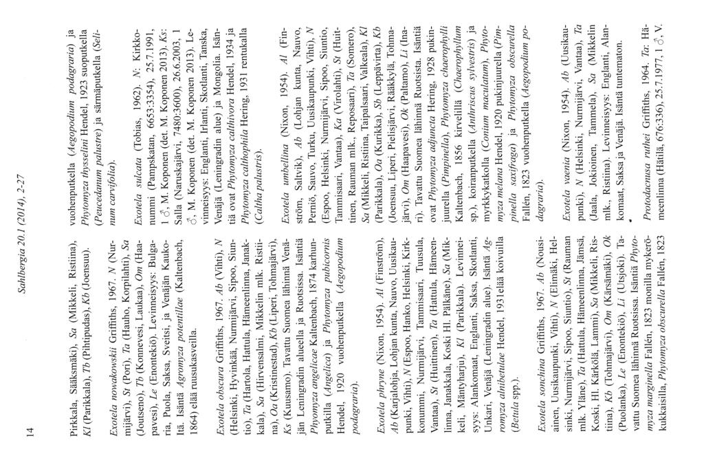 t4 Sahlbergia 20.1 (2014), 2-27 Pirkkala, Sääksmäki), Sa (Mikkeli, Ristiina), K/ (Parikkala), Zb (Pihtipudas), Kb (Joensuu)' Exotela nowakowskii GrifÊths, 1967.