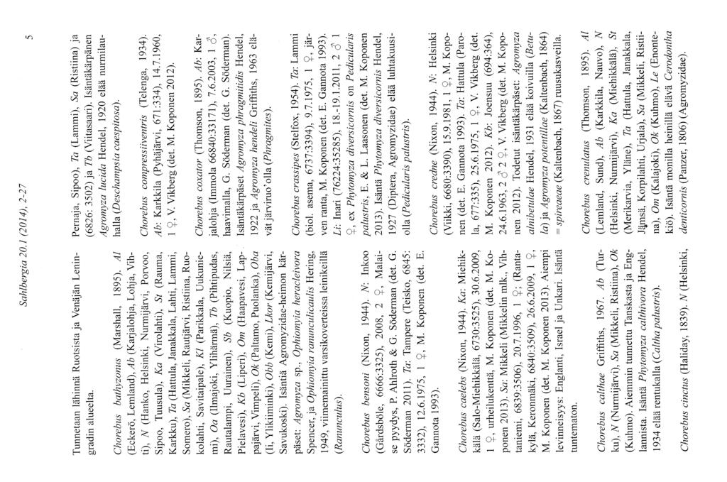 Sahlbergia 20.1 (2014), 2-27 5 Tunnetaan lähinnä Ruotsista ja Venäjän Leningradin alueelta. Chorebus bathyzonus (Marshall, 1895).