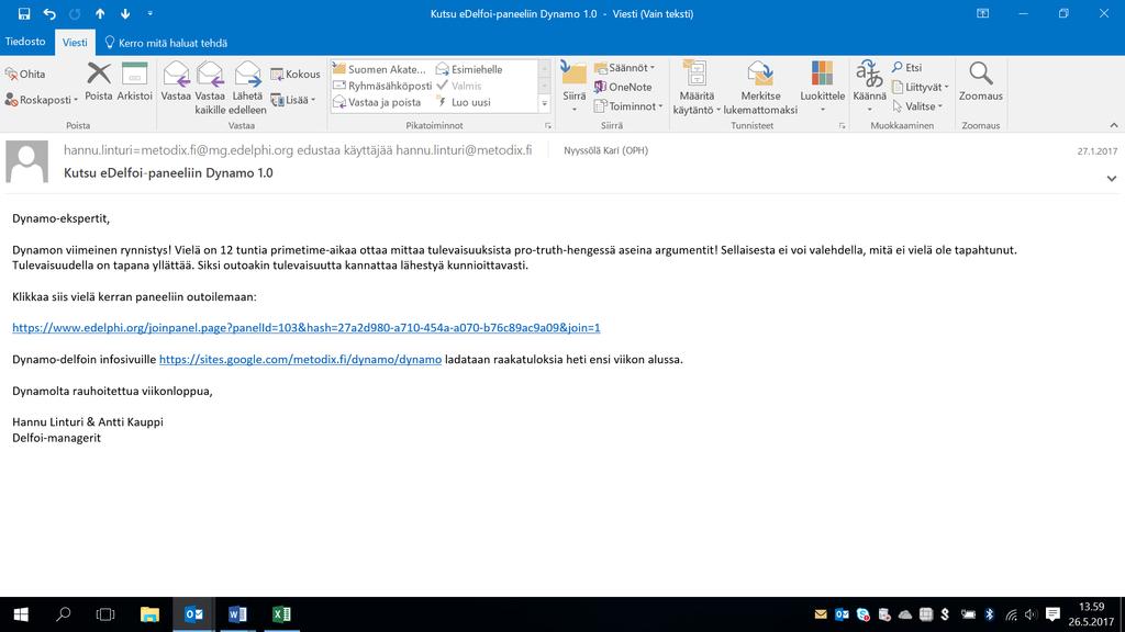edelfoihin tulee kutsu sähköpostilla, jossa on suora linkki,